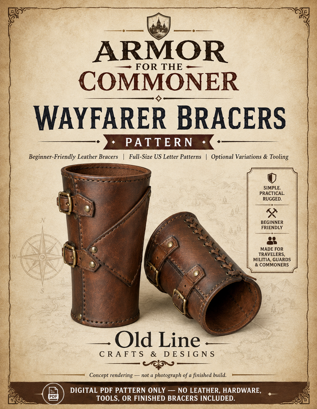 Leather Bracer Pattern PDF - Beginner Medieval Vambraces for Ren Faire & LARP