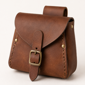 Brown leather belt pouch render on clean background