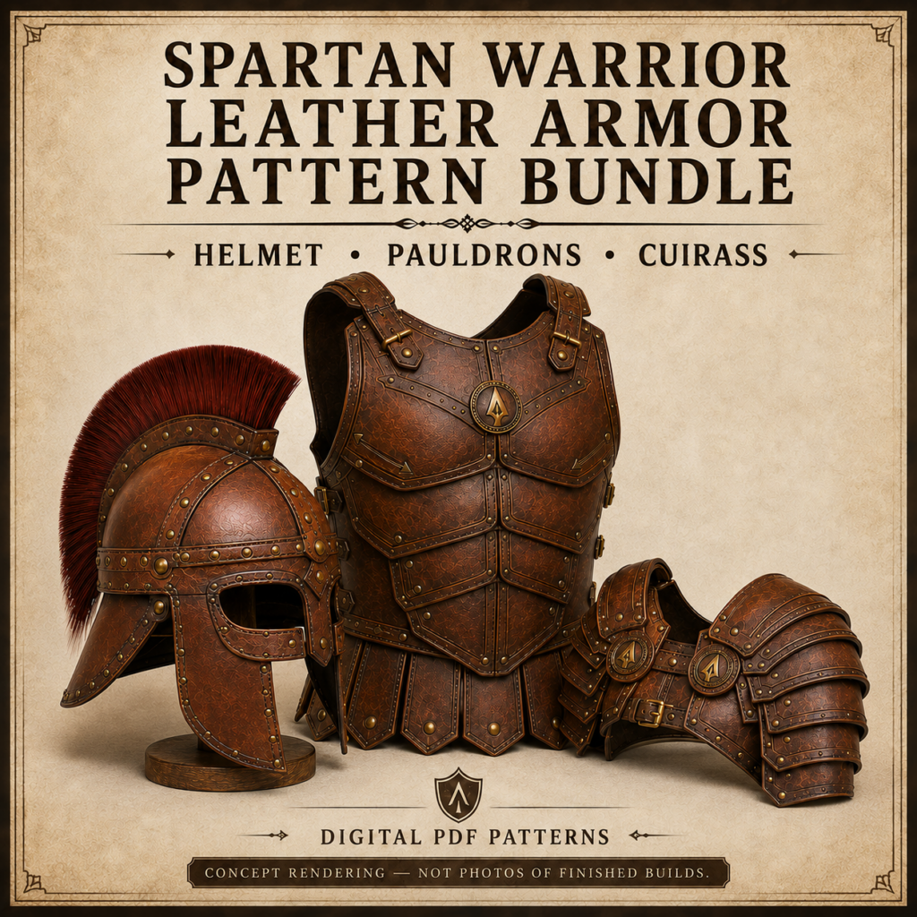 Spartan Warrior Leather Armor Pattern Bundle - Helmet, Pauldrons & Cuirass PDF