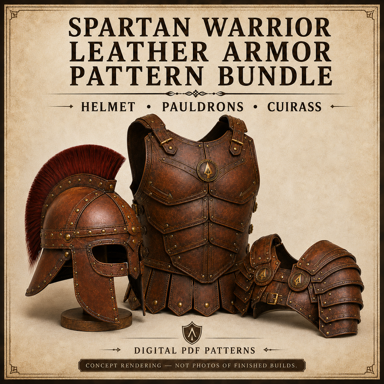 Spartan Warrior Leather Armor Pattern Bundle - Helmet, Pauldrons & Cuirass PDF